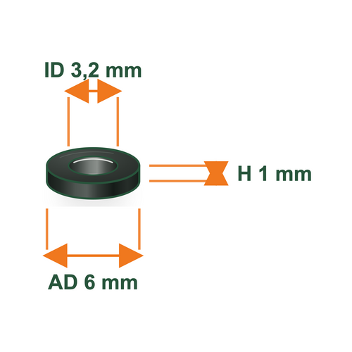 Maße – Distanzscheibe M3 – 6 × 3,2 × 1 mm – PETG Schwarz