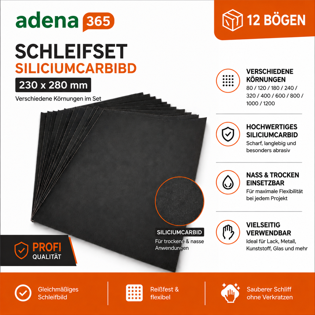 Sandpaper 230x280 mm Silicon Carbide Set for Wood Metal Paint