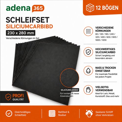 Schleifpapier 230x280 mm Siliziumkarbid Set für Holz Metall Lack